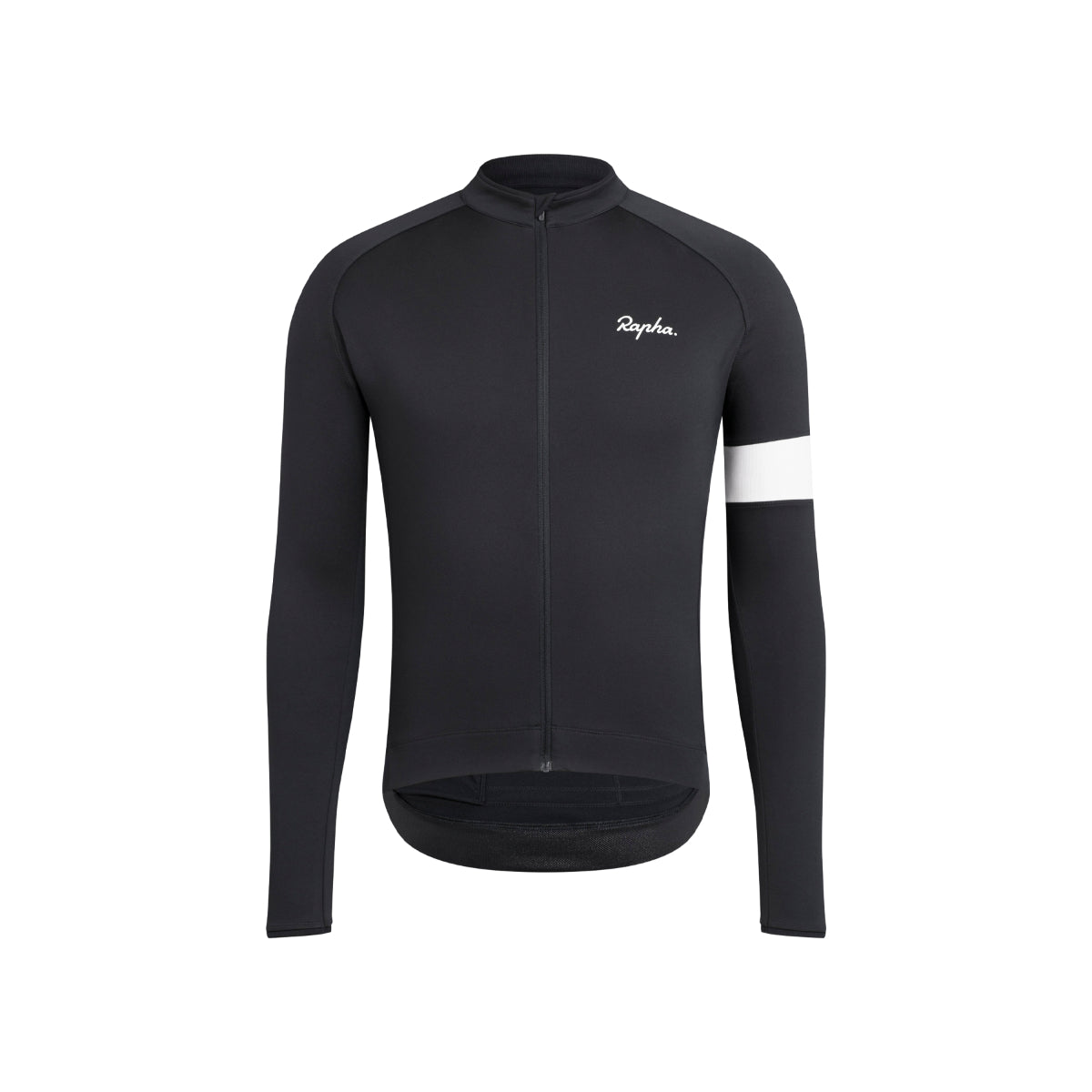 rapha long sleeve thermal warm jacket black with white stripe on sleeve