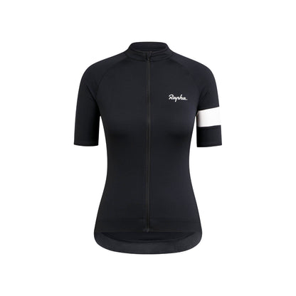 rahpa women's core cycling short sleeve jersey black with white stripe on sleeve