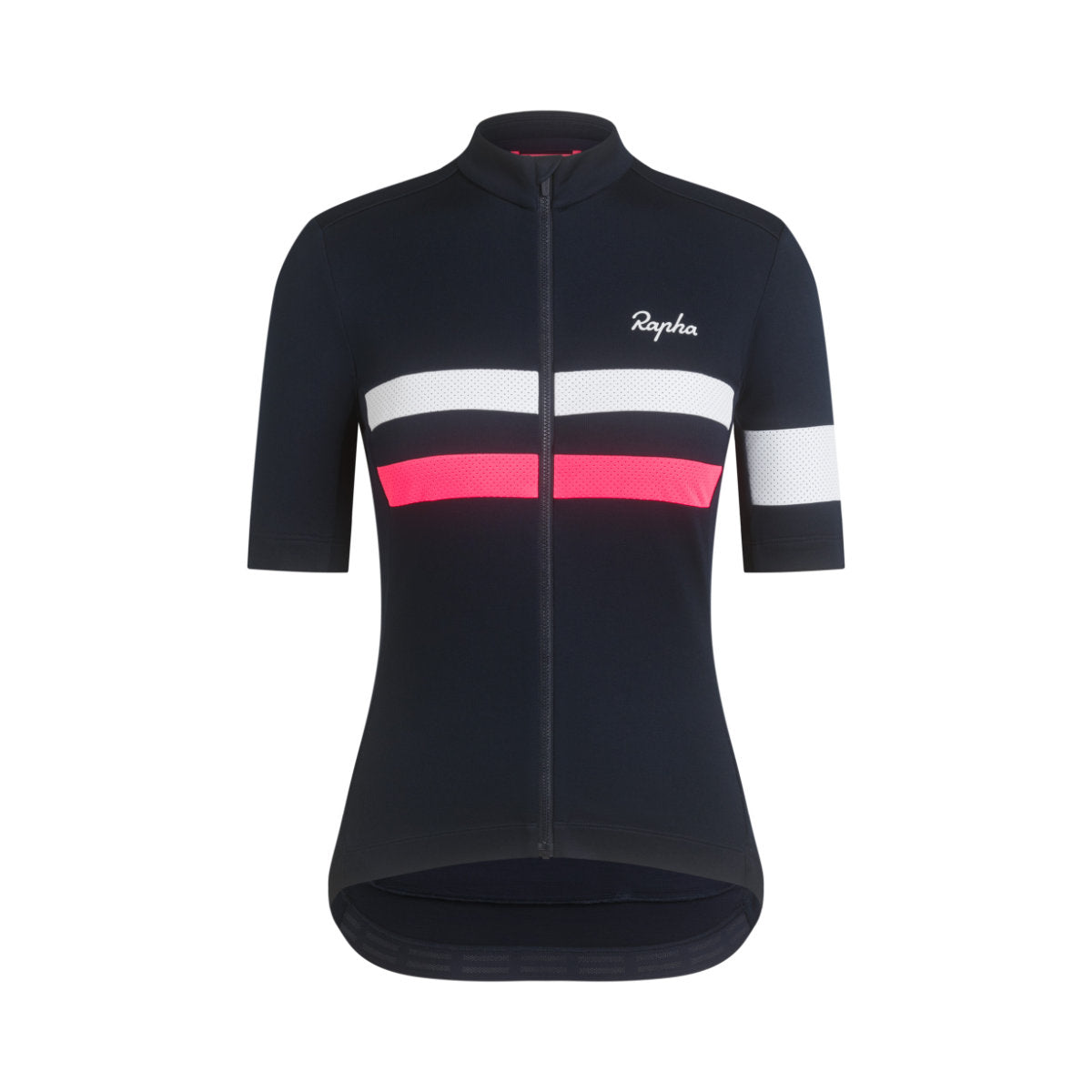 Rapha women's short sleeve cycling jersey brevet with reflective strips to be seen in the dark.